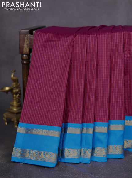 Narayanpet silk saree pink and cs blue with allover small checked pattern and rettapet annam zari woven korvai border
