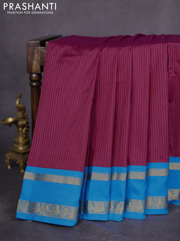 Narayanpet silk saree pink and cs blue with allover small checked pattern and rettapet annam zari woven korvai border