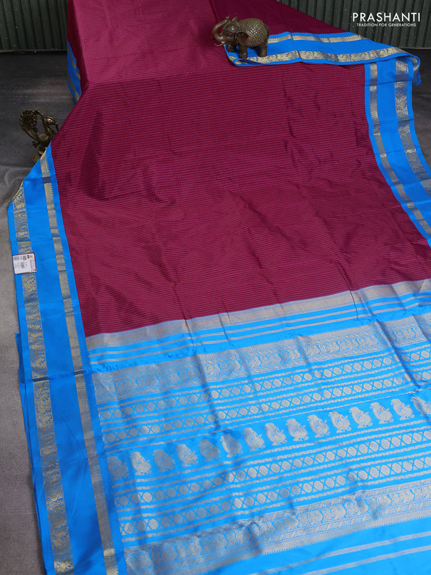 Narayanpet silk saree pink and cs blue with allover small checked pattern and rettapet annam zari woven korvai border