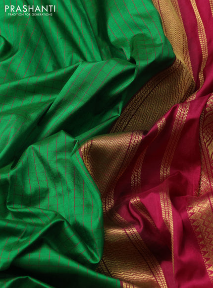 Narayanpet silk saree green and maroon with allover small checked pattern and rettapet annam zari woven korvai border