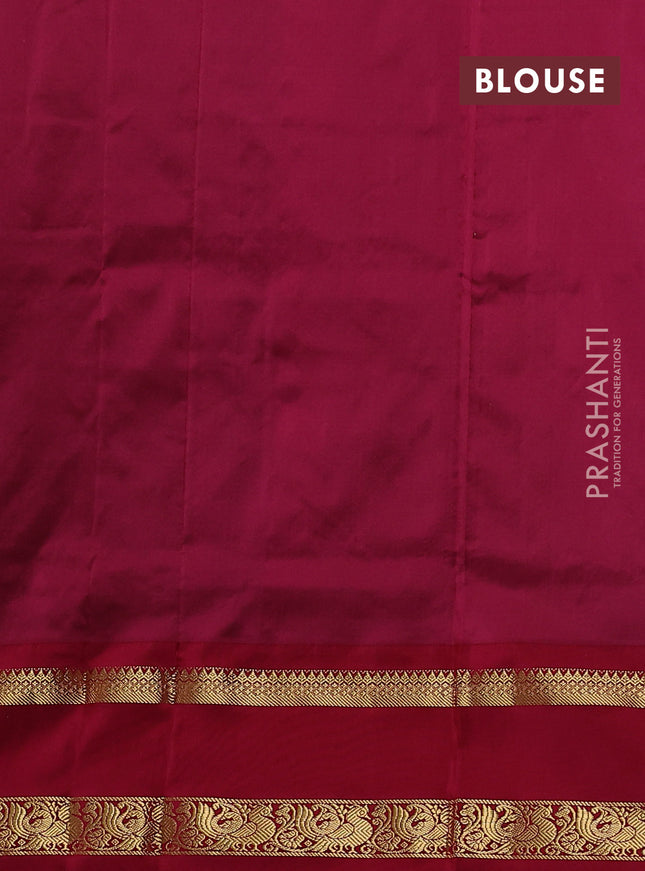 Narayanpet silk saree green and maroon with allover small checked pattern and rettapet annam zari woven korvai border