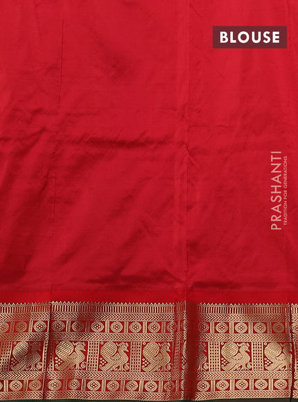 Narayanpet silk saree bottle green and red with allover zari woven buttas and annam zari woven butta korvai border