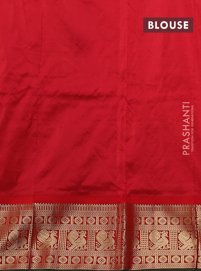 Narayanpet silk saree bottle green and red with allover zari woven buttas and annam zari woven butta korvai border