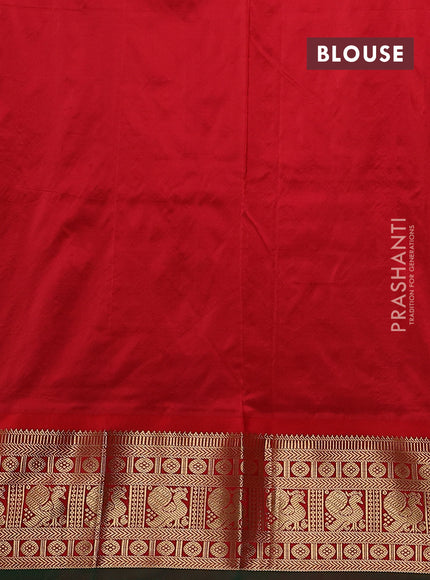 Narayanpet silk saree mango yellow and red with allover zari woven buttas and annam zari woven butta korvai border