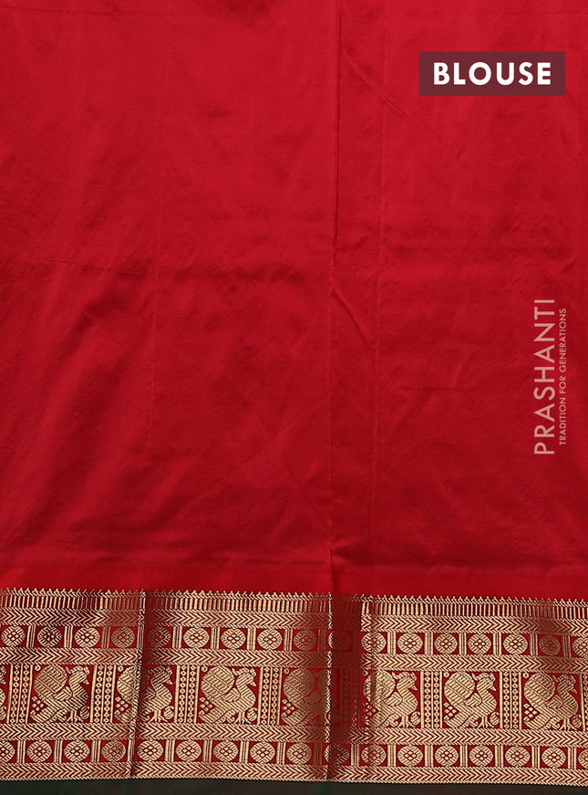 Narayanpet silk saree mango yellow and red with allover zari woven buttas and annam zari woven butta korvai border