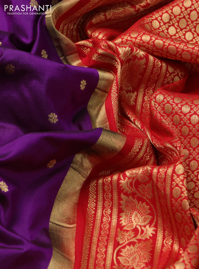 Narayanpet silk saree purple and red with allover zari woven buttas and rettapet zari woven butta border
