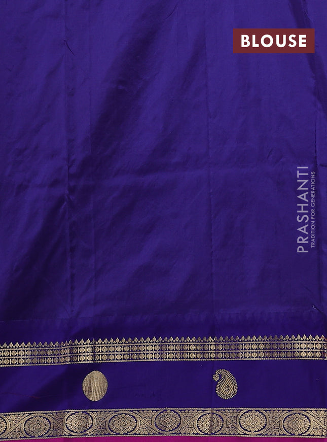 Narayanpet silk saree red and blue with allover zari woven buttas and rettapet zari woven butta border