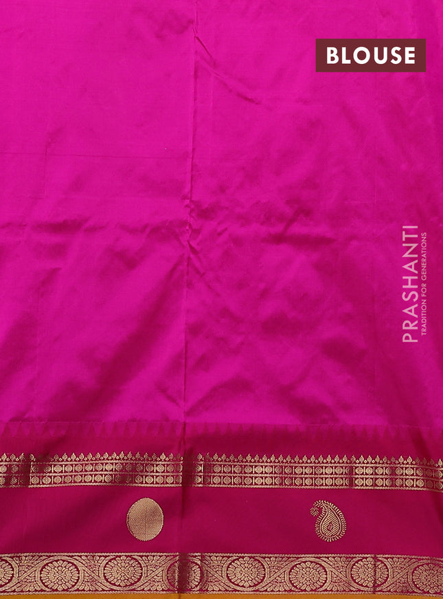 Narayanpet silk saree bottle green and pink with allover zari woven buttas and rettapet zari woven butta border