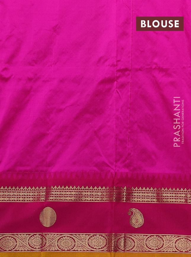 Narayanpet silk saree dual shade of teal green and pink with allover zari woven buttas and rettapet zari woven butta border