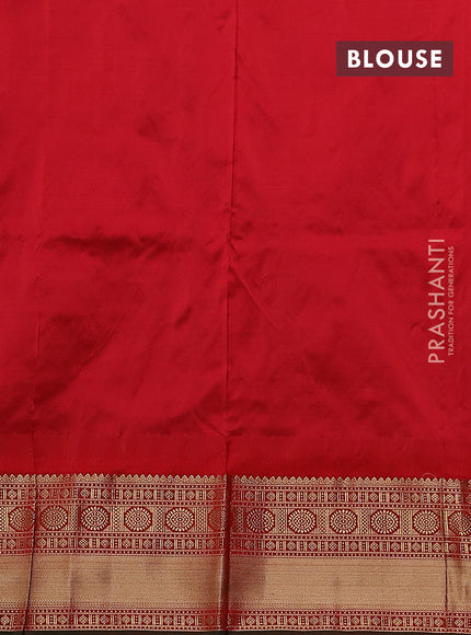 Narayanpet silk saree bottle green and red with allover zari woven buttas and temple design zari woven border