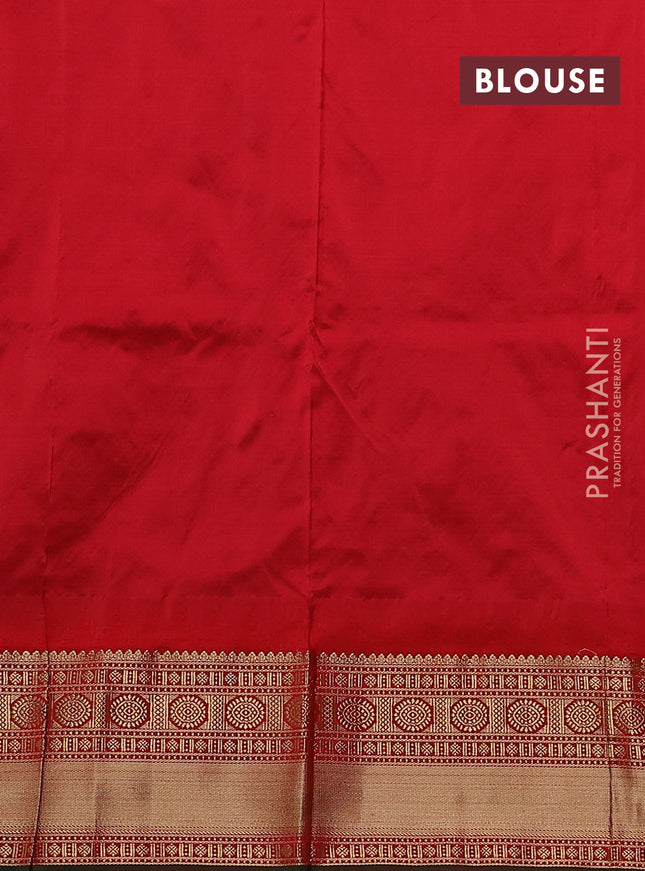 Narayanpet silk saree bottle green and red with allover zari woven buttas and temple design zari woven border