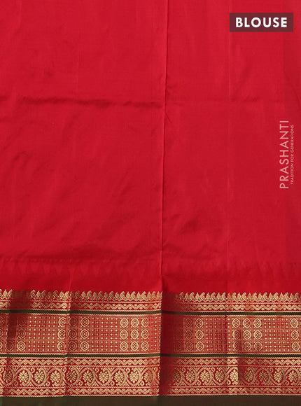 Narayanpet silk saree blue and red with allover zari woven buttas and temple design zari woven border
