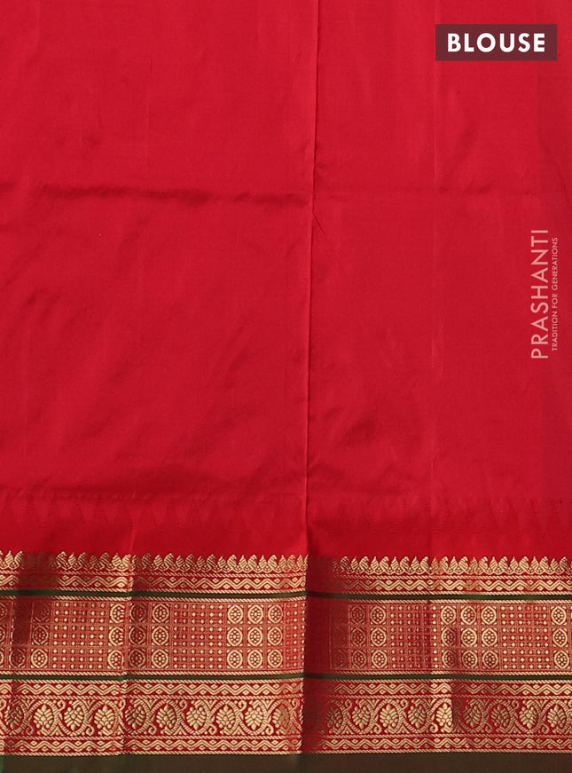 Narayanpet silk saree blue and red with allover zari woven buttas and temple design zari woven border
