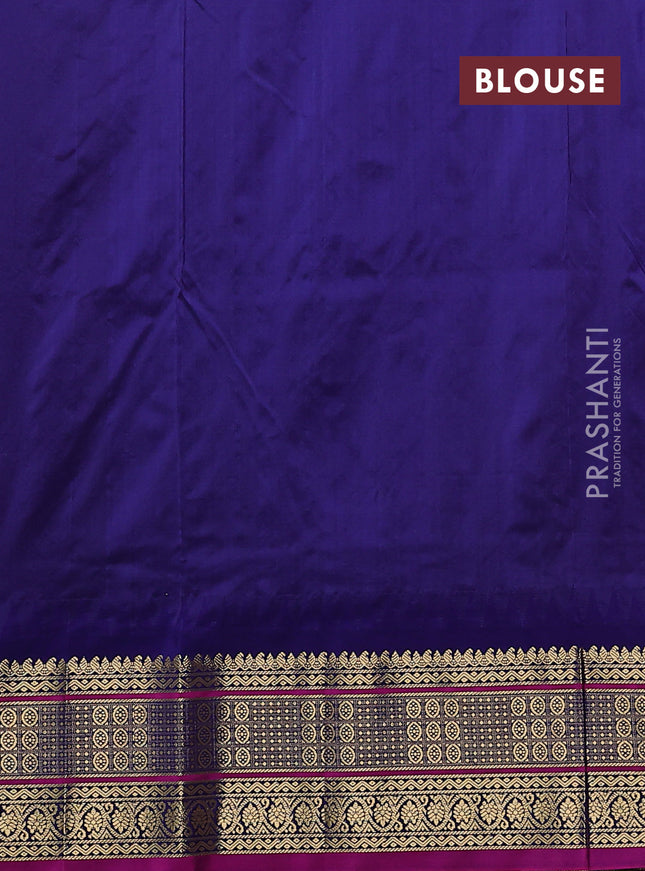 Narayanpet silk saree candy pink and navy blue with allover zari woven buttas and temple design zari woven border