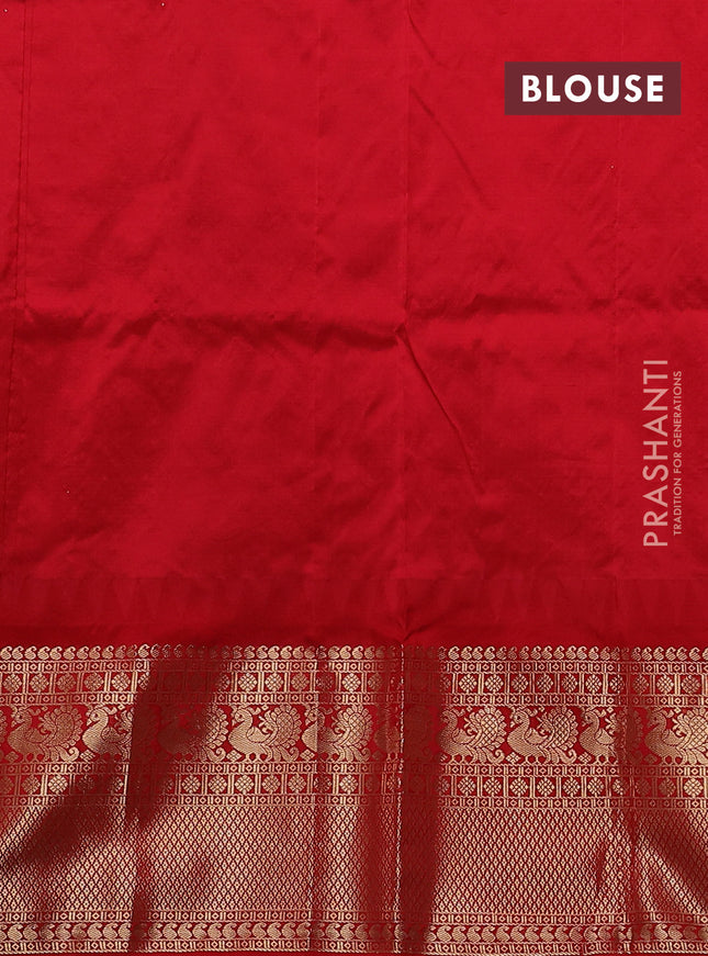 Narayanpet silk saree beige and red with allover zari woven buttas and temple design long zari woven border
