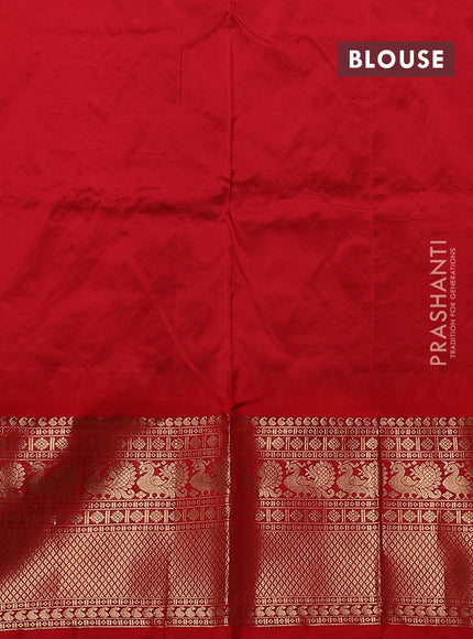 Narayanpet silk saree blue and red with allover zari woven buttas and temple design long zari woven border