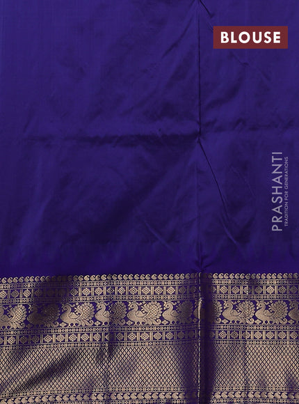 Narayanpet silk saree light pink and navy blue with allover zari woven buttas and temple design long zari woven border