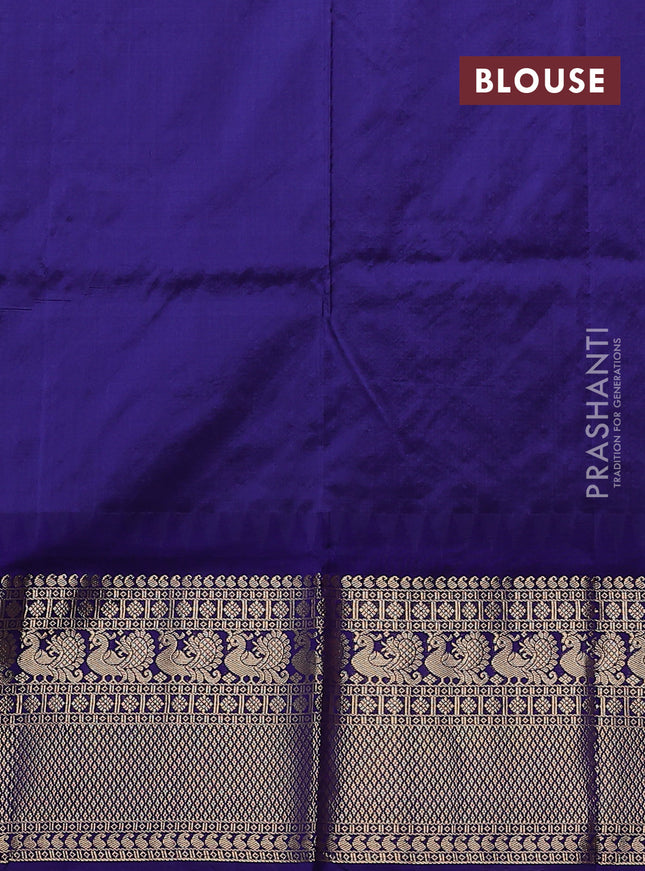 Narayanpet silk saree pink and navy blue with allover zari woven buttas and temple design long zari woven border