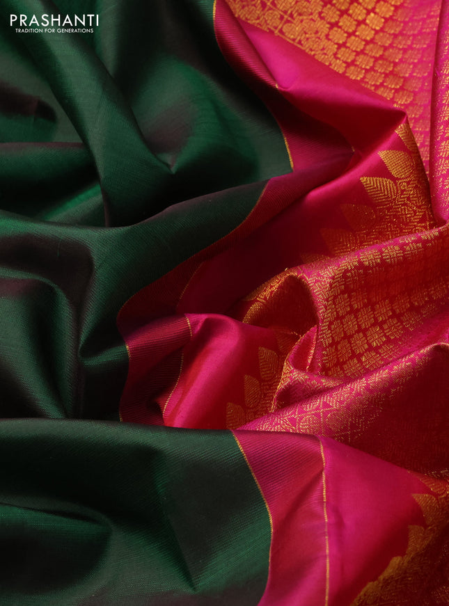 Pure kanchipuram silk saree dark green and pink with paisley zari woven buttas in borderless style
