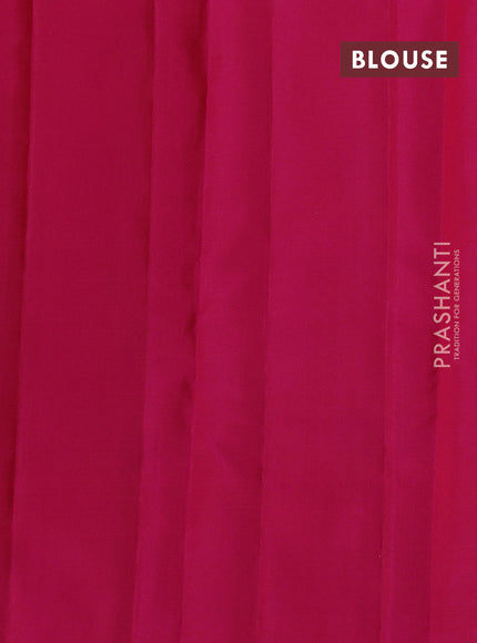 Pure kanchipuram silk saree dark green and pink with paisley zari woven buttas in borderless style