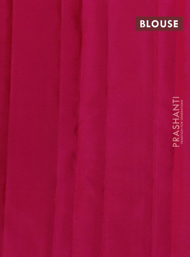 Pure kanchipuram silk saree dark green and pink with paisley zari woven buttas in borderless style