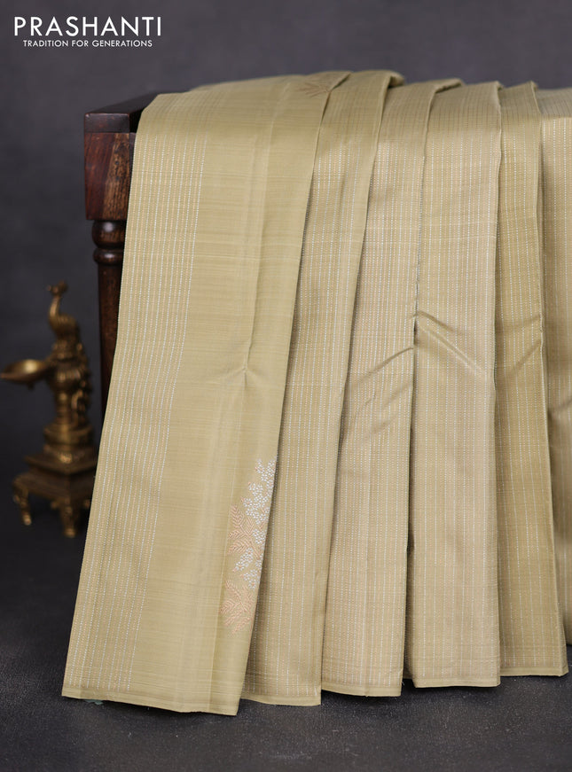 Pure kanchipuram silk saree pista green and maroon with allover silver zari weaves & buttas in borderless style