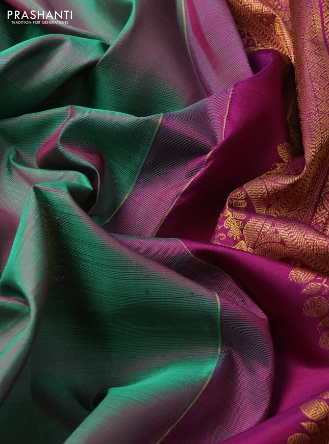 Pure kanchipuram silk saree teal green and purple with zari woven buttas and zari woven border