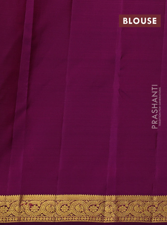 Pure kanchipuram silk saree teal green and purple with zari woven buttas and zari woven border