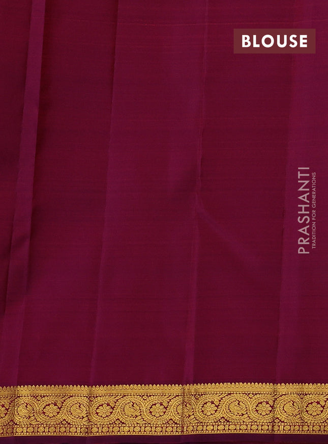 Pure kanchipuram silk saree mustard yellow and wine shade with zari woven buttas and zari woven border