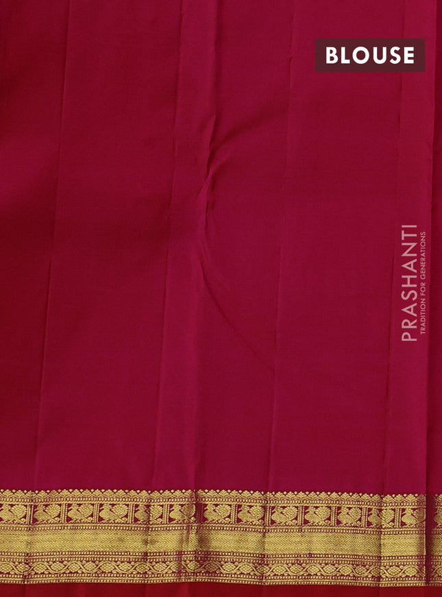 Pure kanchipuram silk saree dual shade of pinkish orange with zari woven buttas and zari woven border