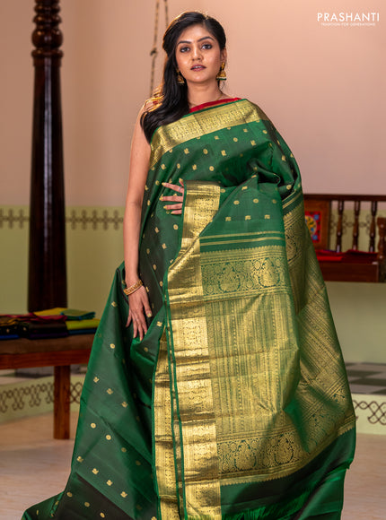 Pure kanchipuram silk saree green with allover annam zari woven buttas and zari woven border