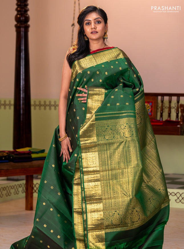Pure kanchipuram silk saree green with allover annam zari woven buttas and zari woven border
