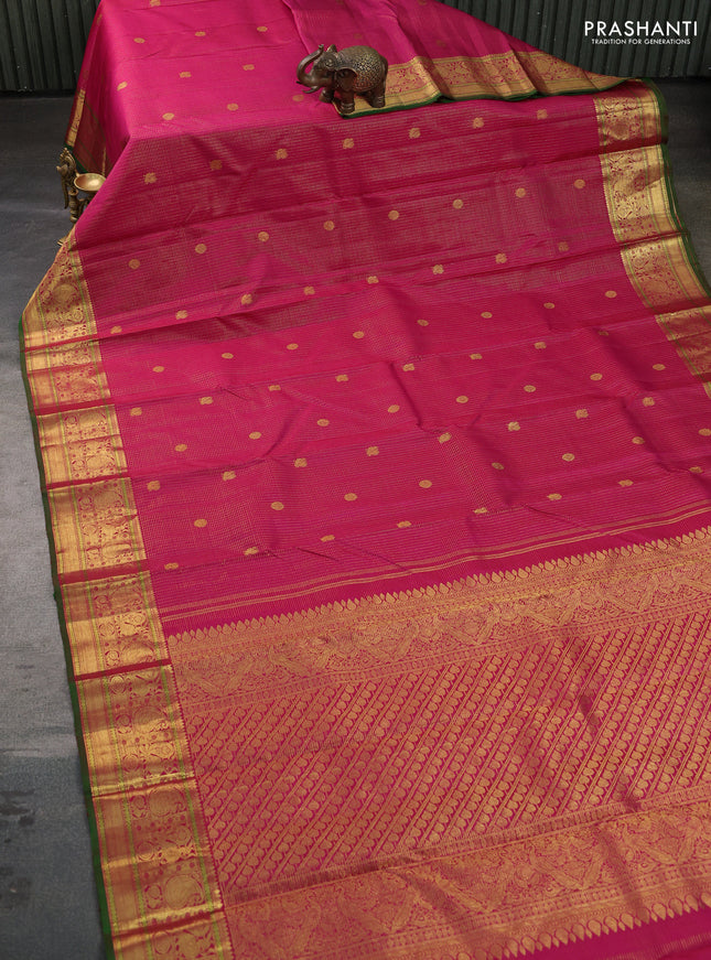 Pure kanchipuram silk saree pink and green with allover zari checks & buttas and zari woven border