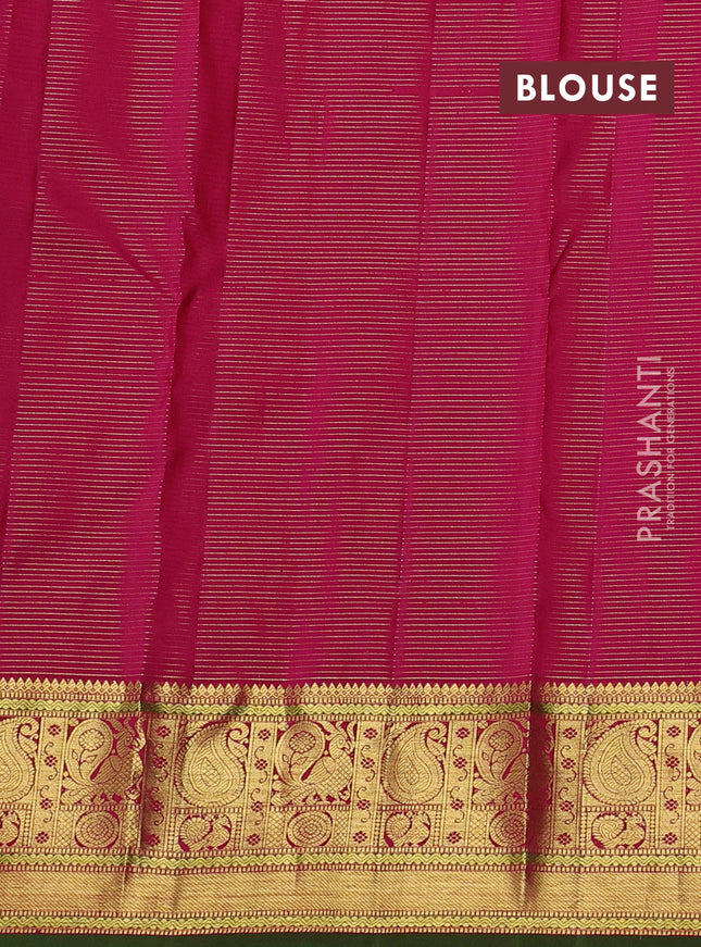 Pure kanchipuram silk saree pink and green with allover zari checks & buttas and zari woven border