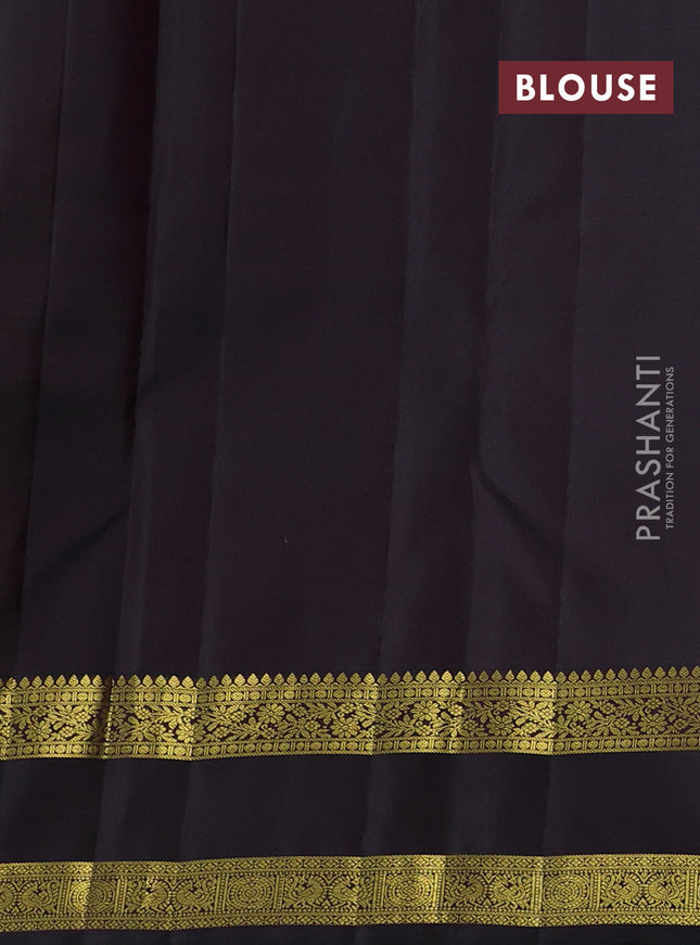 Pure kanchipuram silk saree rustic orange and bottle green with allover zari weaves & buttas and rettapet zari woven border