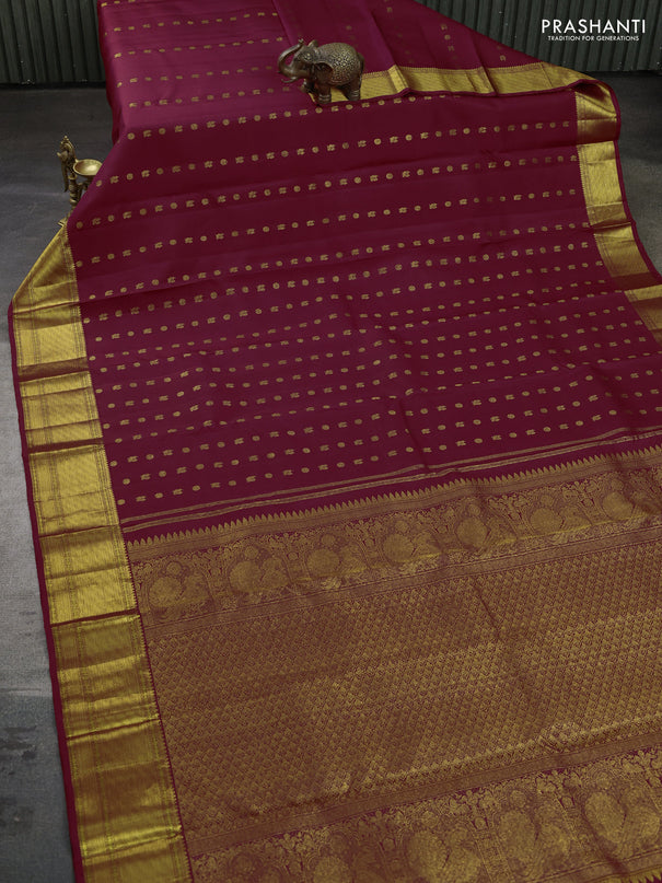 Pure kanchipuram silk saree maroon with allover annam zari woven buttas and zari woven border