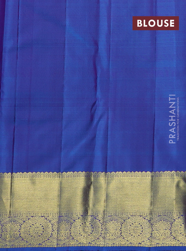Pure kanchipuram silk saree deep violet and cs blue with zari woven buttas and zari woven border