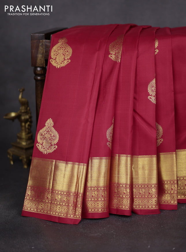 Pure kanchipuram silk saree red with zari woven buttas and zari woven border