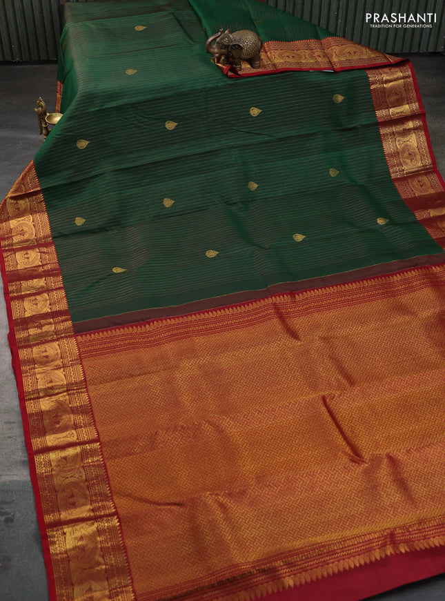 Pure kanchipuram silk saree green and maroon with allover zari weaves & buttas and zari woven border
