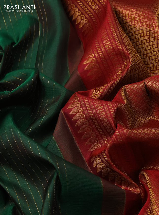 Pure kanchipuram silk saree green and maroon with allover zari weaves & buttas and zari woven border
