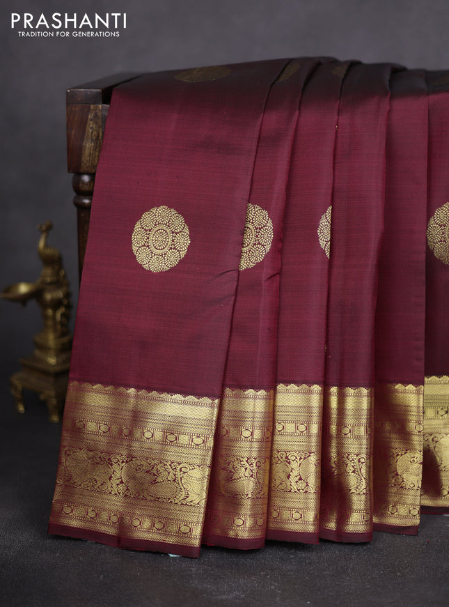 Pure kanchipuram silk saree deep maroon with zari woven buttas and zari woven border