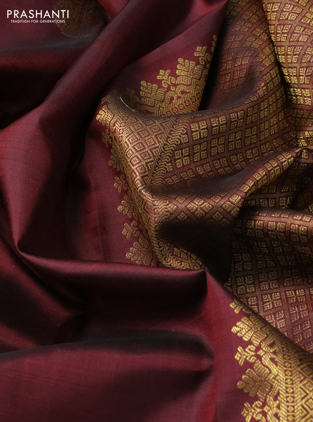 Pure kanchipuram silk saree deep maroon with zari woven buttas and zari woven border