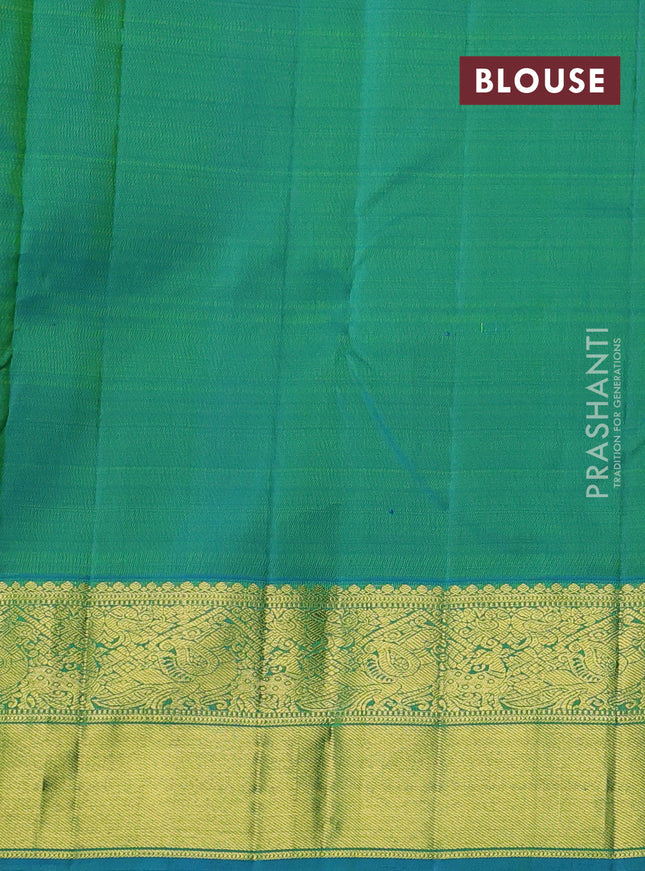 Pure kanchipuram silk saree lime green and teal blue with zari woven buttas and zari woven border