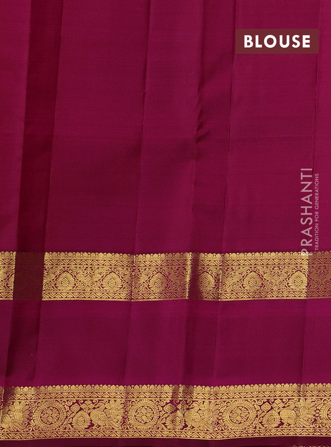 Pure kanchipuram silk saree dual shade of pinkish orange and magenta pink with zari woven buttas and rettapet zari woven border
