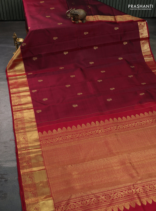 Pure kanchipuram silk saree deep maroon with zari woven buttas and zari woven border