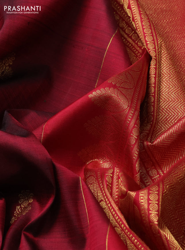 Pure kanchipuram silk saree deep maroon with zari woven buttas and zari woven border