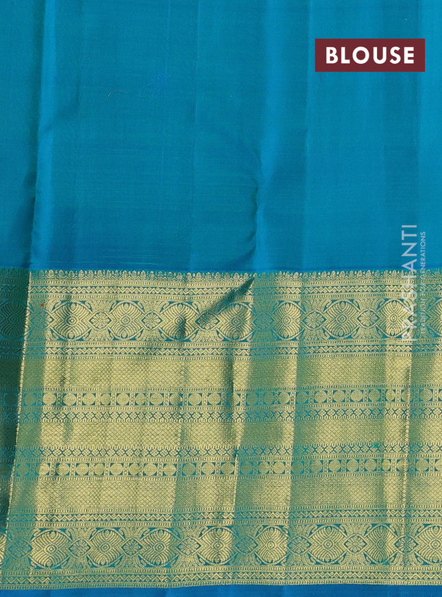 Pure kanchipuram silk saree light green and teal blue with zari woven buttas and long zari woven border