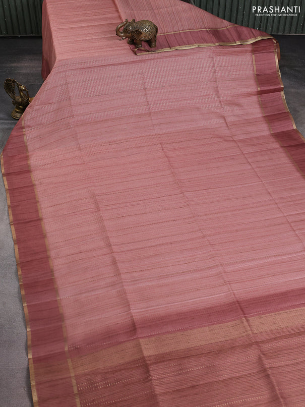Semi matka saree pastel peach with allover zari weaves and rettapet zari woven border