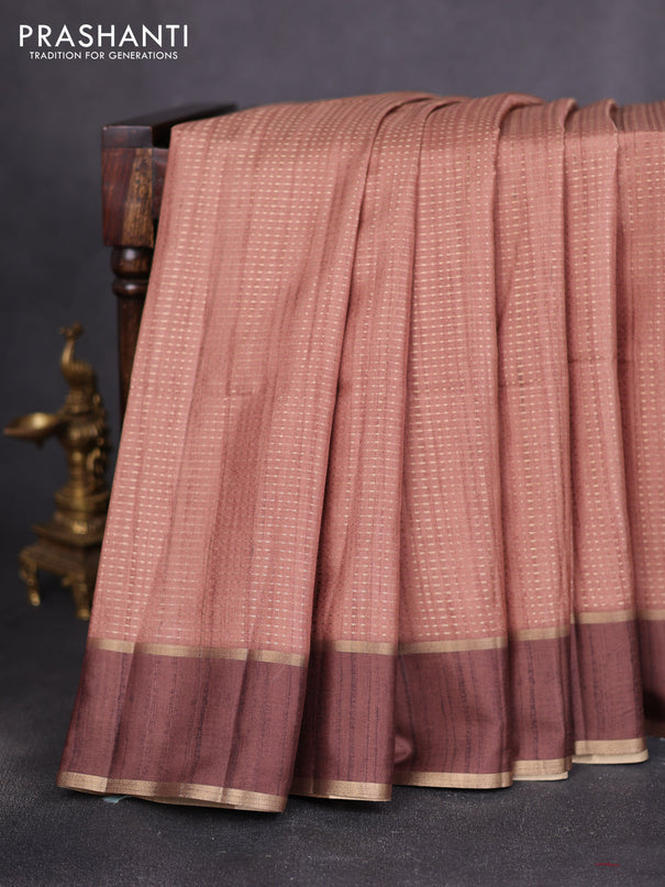 Semi matka saree brown and coffee brown with allover zari weaves and rettapet zari woven border