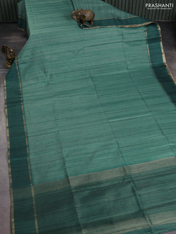 Semi matka saree peacock green with allover zari weaves and rettapet zari woven border